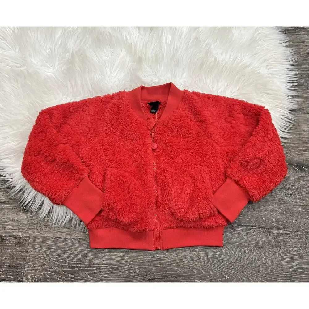 All in Motion Girls' XS (4/5) Fleece Sparkly Quilted Full Zip Soft‎ Red Jacket